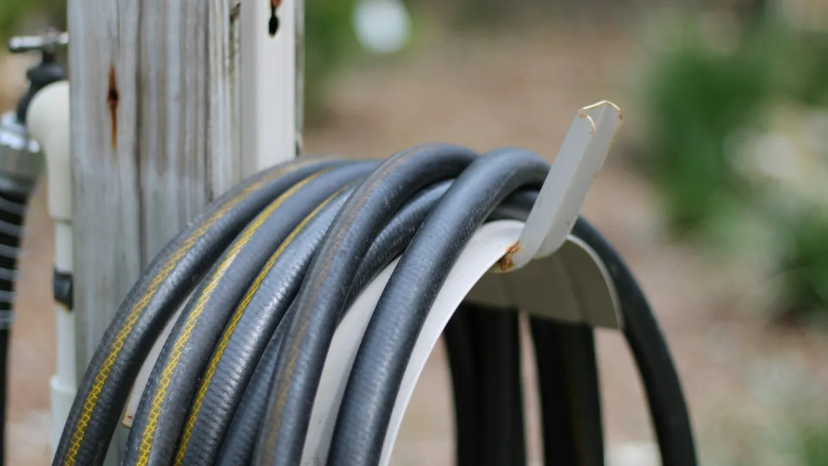 A length of rubber hose wound up