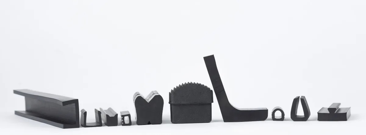 We design and supply all sizes of rubber extrusion profiles, such as round rubber extrusions, square, rectangular, d-section, l-extrusions, p seals, square-u, t-profiles, tube sections, angle extrusions and many more.